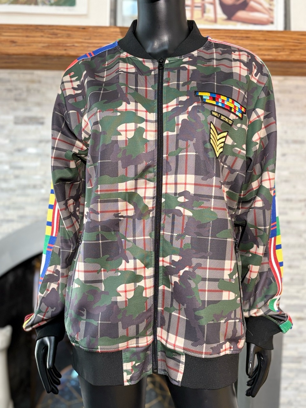Hudson Outerwear Men's Plaid & Camo Patch Bomber Jacket Zip-Up - Size XL